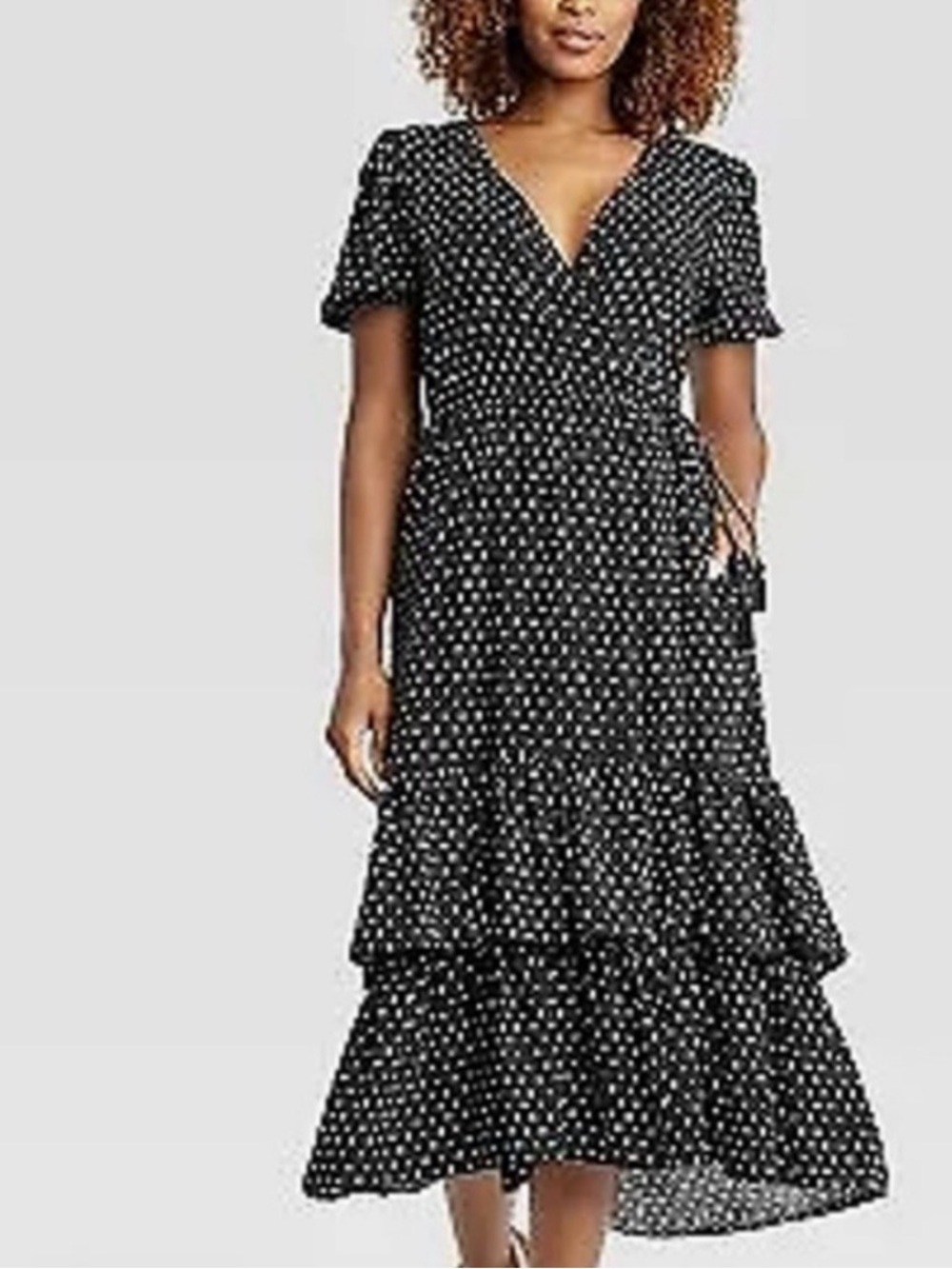 Knox Rose Black with White Polka Dots Wrap Midi Dress